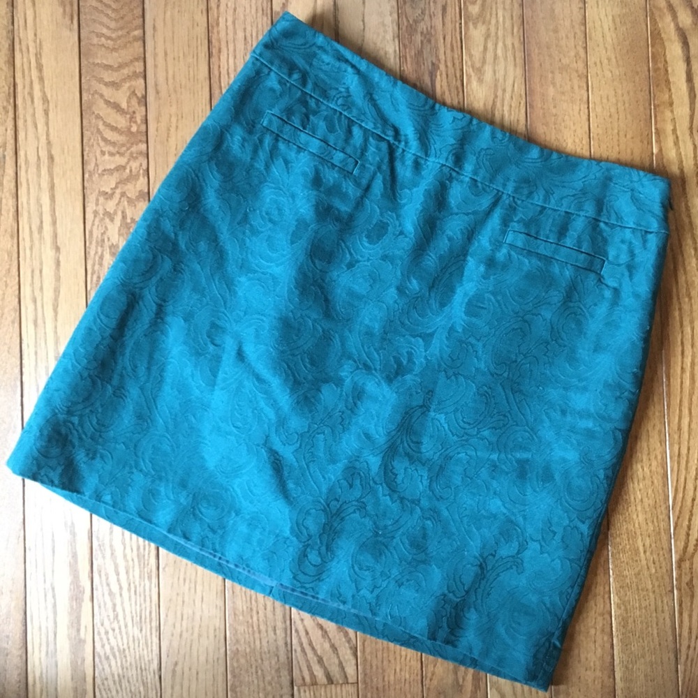Ann Taylor LOFT Teal Green Damask Mini Skirt 6